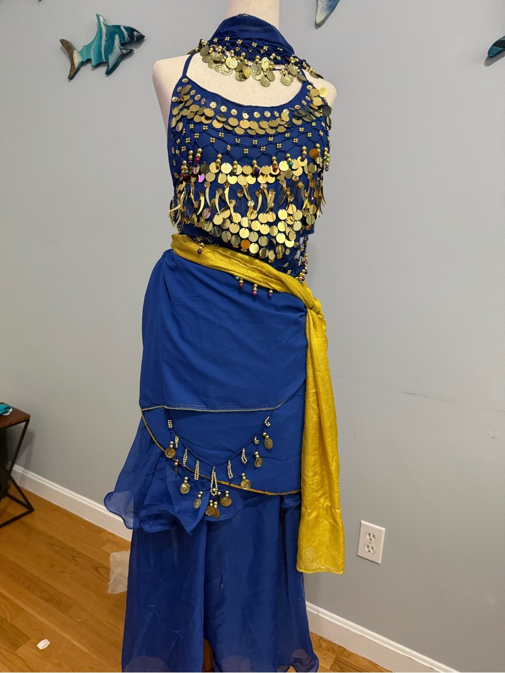 Blue & Gold Belly Dance Skirt and pants costume
